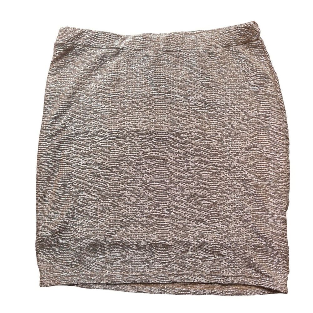 H & M Womens Gold Metallic Textured Mini Skirt Small Shimmer Party Bodycon